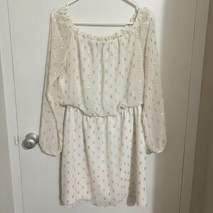 WHBM White & Gold Off-the-Shoulder Dress